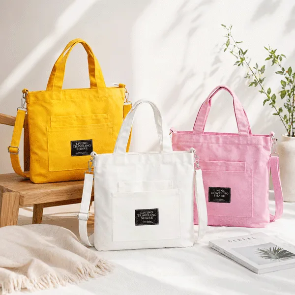 Multi-color Canvas Tote Bag Handheld Crossbody Casual Bag for Student Commute & Shopping