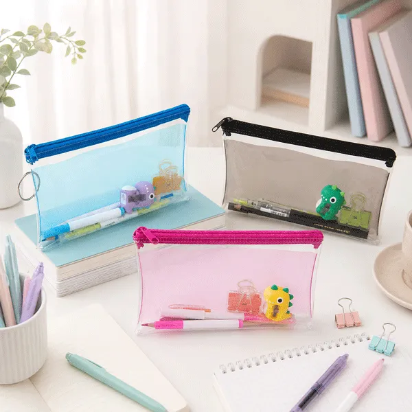 Clear PVC Zipper Pouch, Student Stationery Storage Bag, Cartoon Portable Pencil Bag