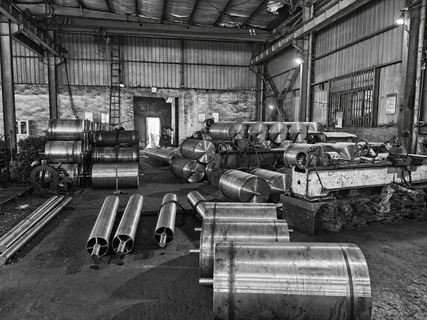 Industrial drums in a machinery workshop