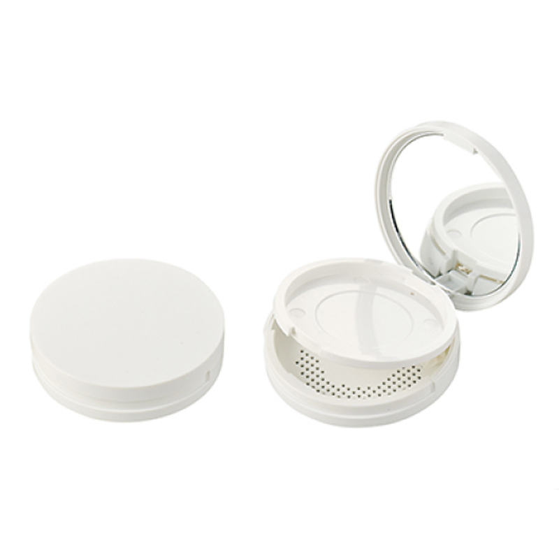 White Round Compact Powder Case with Mirror QF036