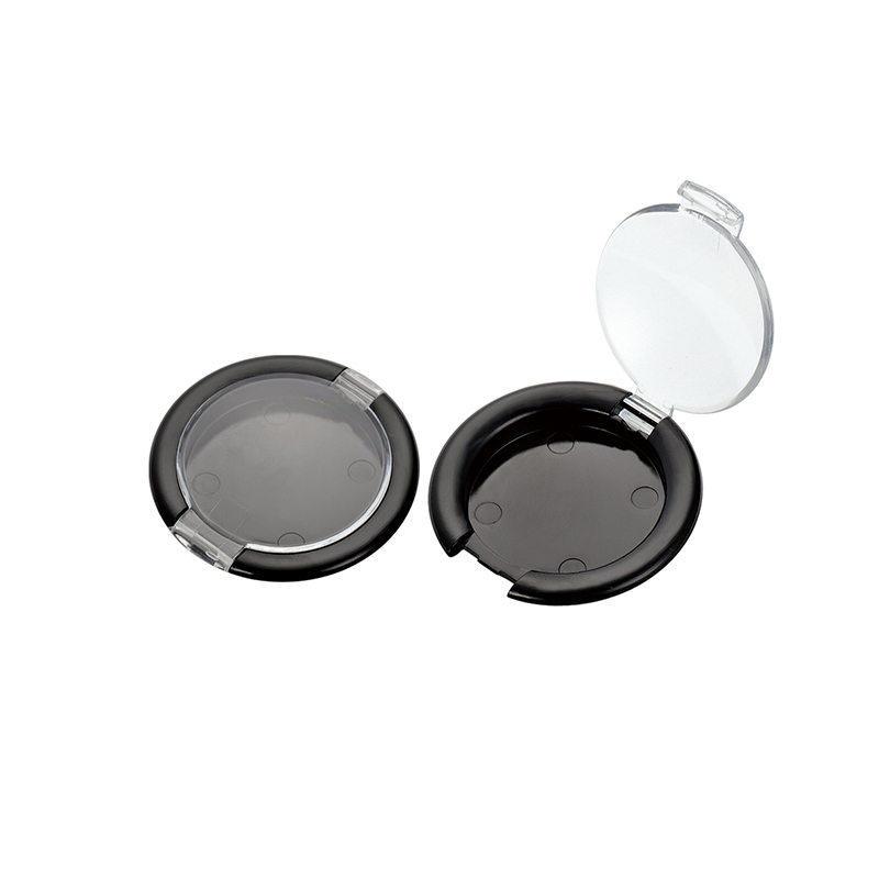 Round Compact Powder Case with Flat Lid Black Base QF003