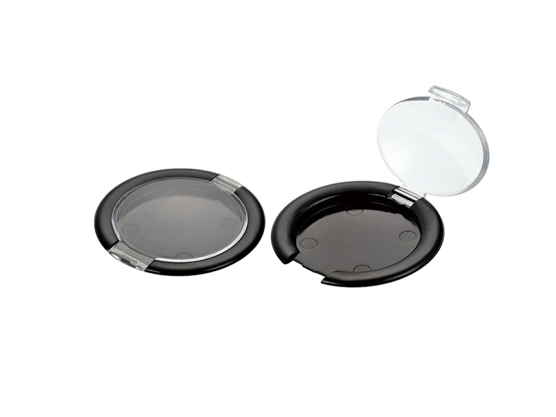 Round Compact Powder Case with Flat Lid Black Base QF003
