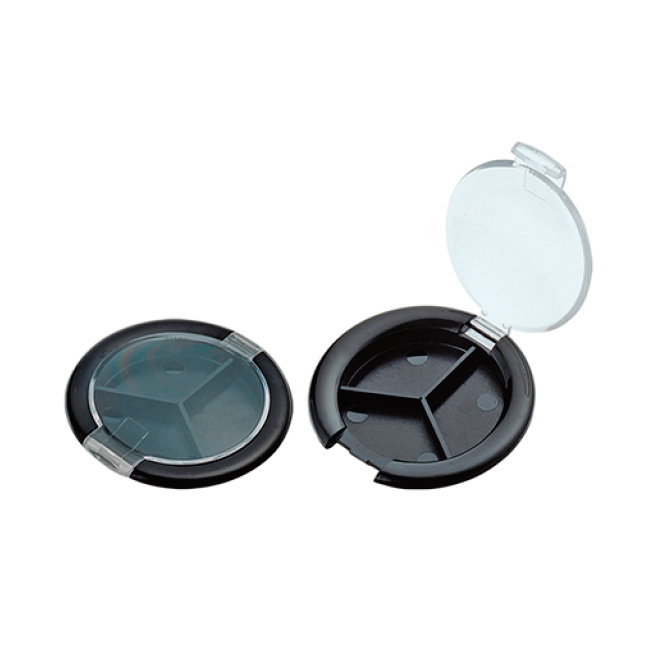 Round Three Compartment Compact Powder Case with Flat Lid QF003-3