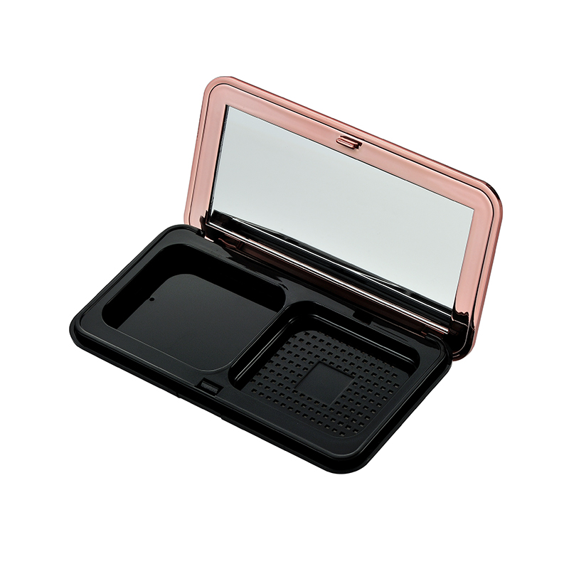 Hot selling Empty Electroplated 2 Grid Eye Shadow Box with Mirror XQ733